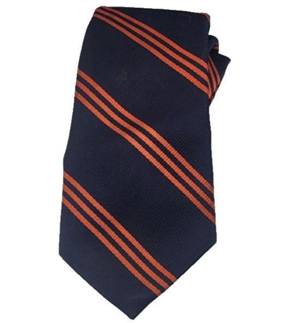 Classic Navy Blue Necktie Diagonal Triple-Orange Stripes 57in by 3in